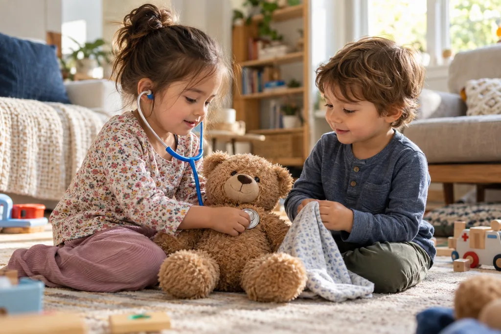 Preschool children practice empathy through pretend doctor play
