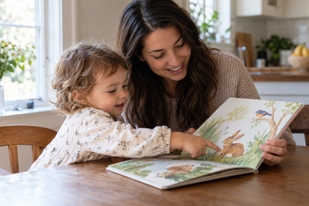Parent and toddler learn together through picture books